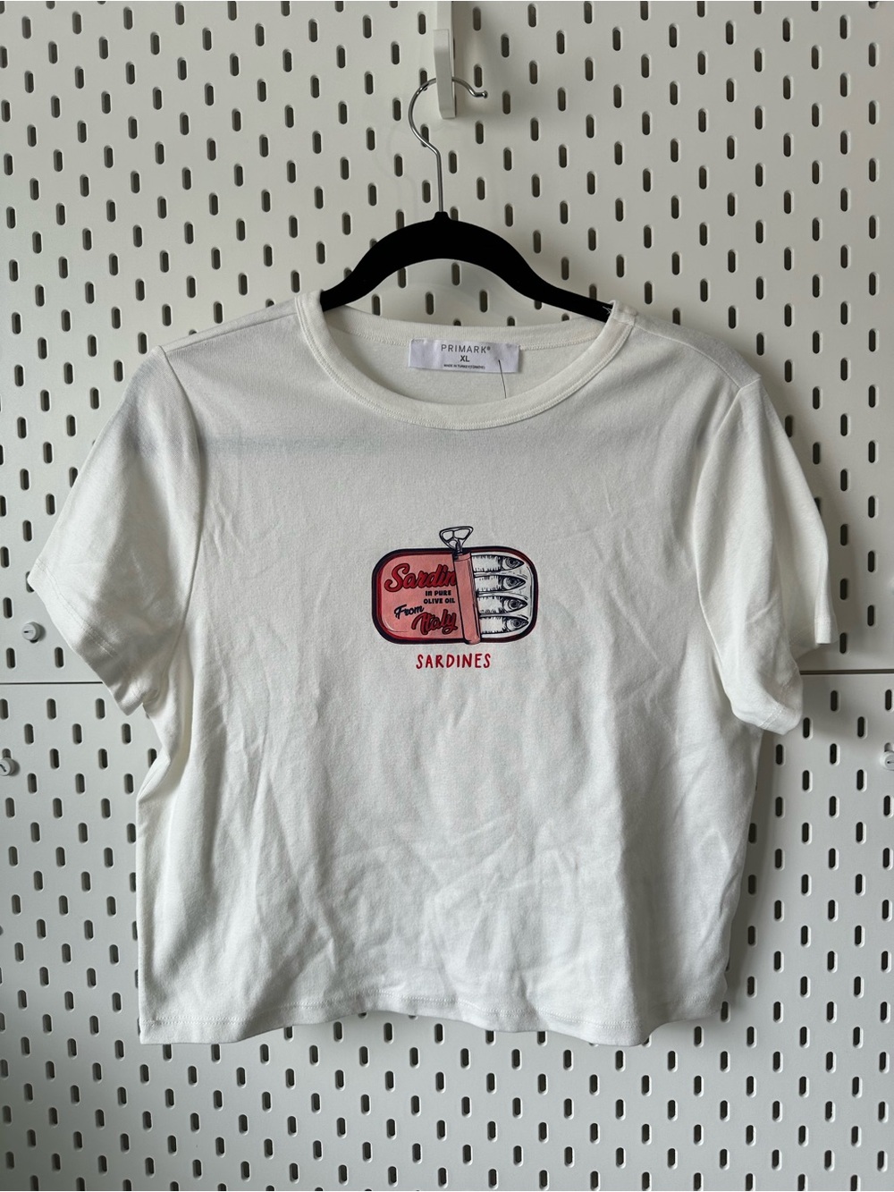 Primark Sardines Italy Graphic Cropped T-Shirt in White